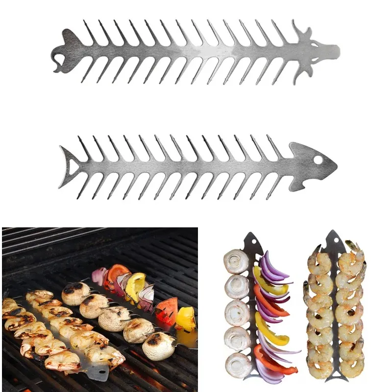 Nouvelles brochettes barbecue réutilisable Grill en acier inoxydable kebab barbecue de camping outils