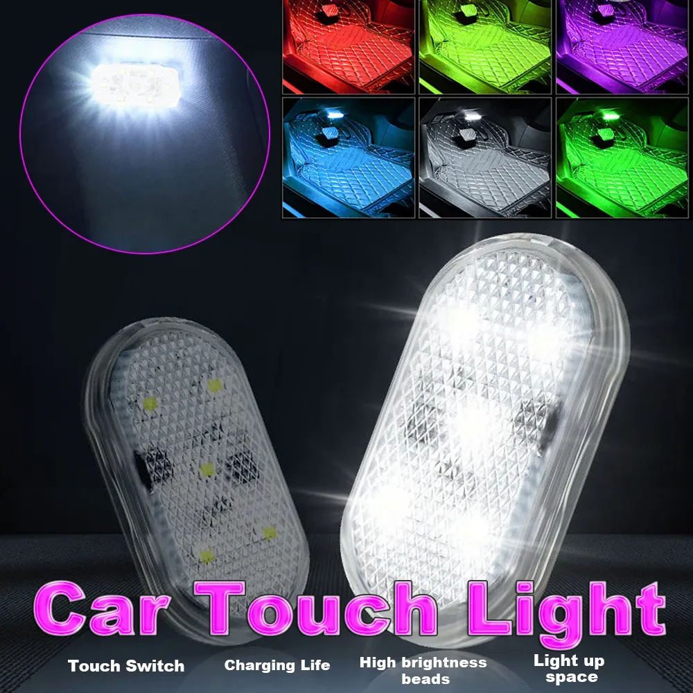 Kit 4 Lampes LED Tactiles Magnétiques Pour Voiture – Rechargeable USB, 7 Couleurs, Capteur Tactile, Facile à Poser