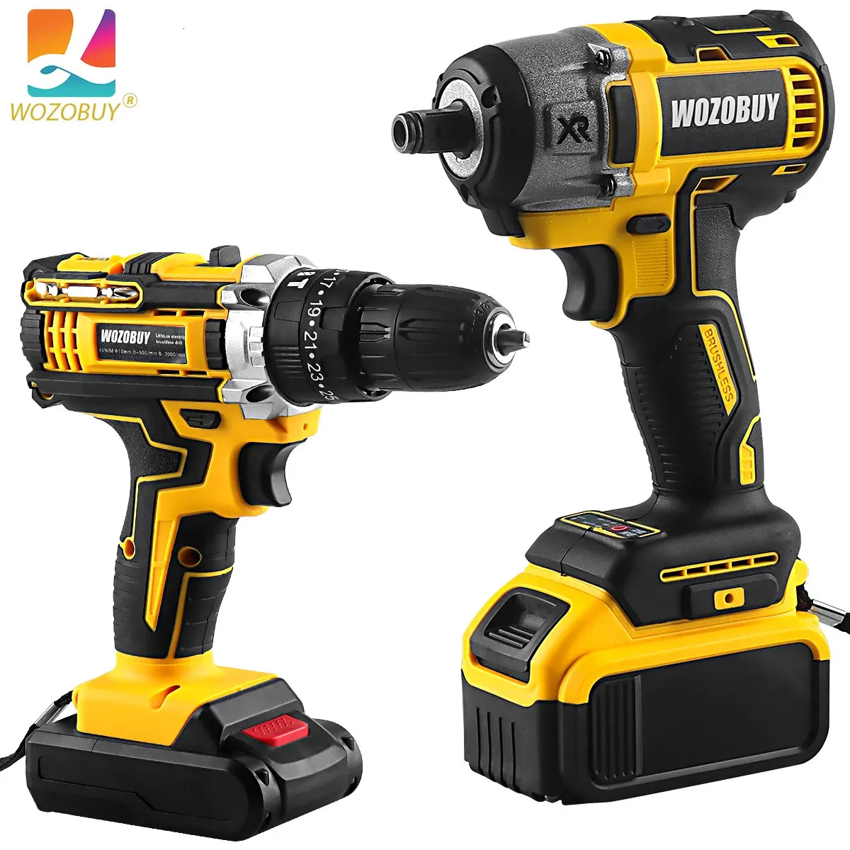 Wozobuy 21v trådlös borrbeladdningsbar elektrisk skruvmejsel Litiumbatteri Hushåll Multifunktion 2 Speed ​​Power Tools 240402