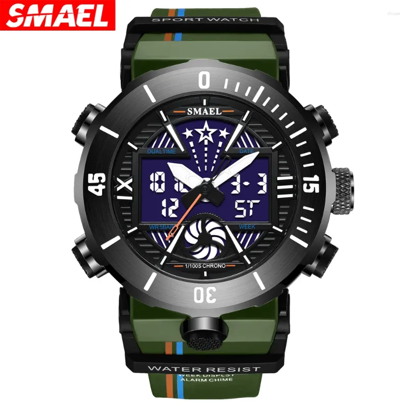 Wristwatches SMAEL Dual Display Watch Military Quality Mens Sports Watches Digital Alarm 8051 Stopwatch Clock Led