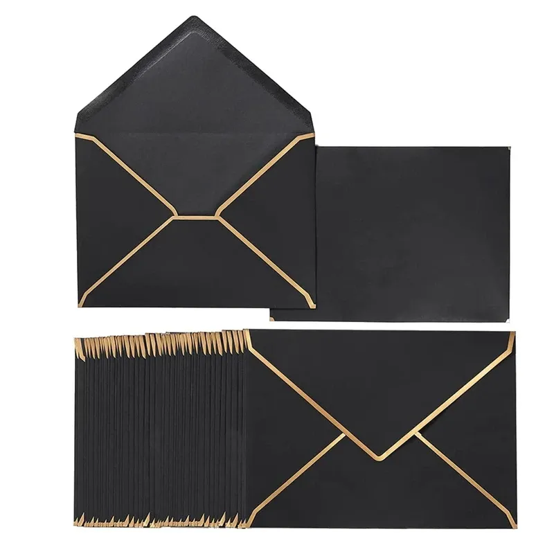 Envelopes 100 Pack A7 Envelopes 5 X 7 Card Envelopes V Flap Envelopes With Gold Borders For Gift Cards Invitations