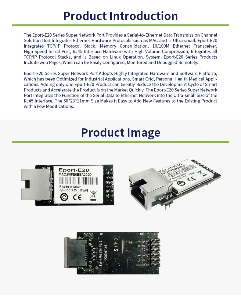 Eport-E20 Network Server Port: 3.3v TTL Serial to Ethernet Embedded ...