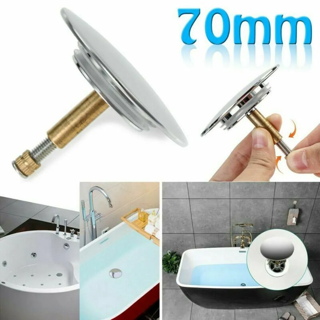 Universal Pop-Up Bathtub Drain Stopper – Stainless Steel & Brass, 34-40mm Fit