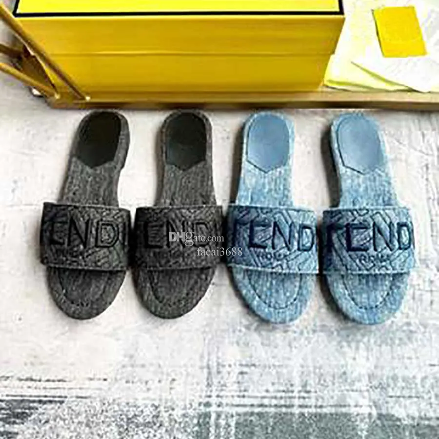 Designer-Hausschuhe und Sandalen Plattform Männer- und Frauenschuhe Pantoffeln Mode leicht zu tragen, Stilsandalen und antike schwarze blaue Denim-Stoffruhe 35-42