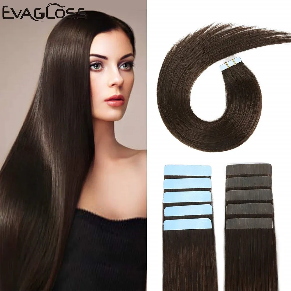 Extensions Tape in Human Hair Extensions 20pcs Tape Hair Extensions 100% Human Remy European Straight Adhensive Tape on Hair