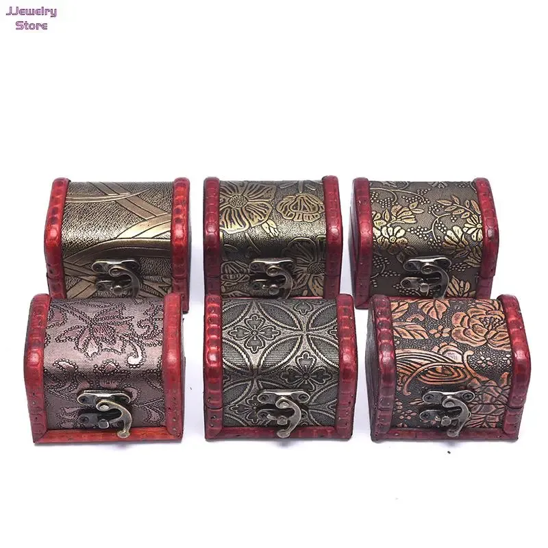 1x Antique Mini Wood Treasure Chest Storage Box Jewelry Organizer Box ...