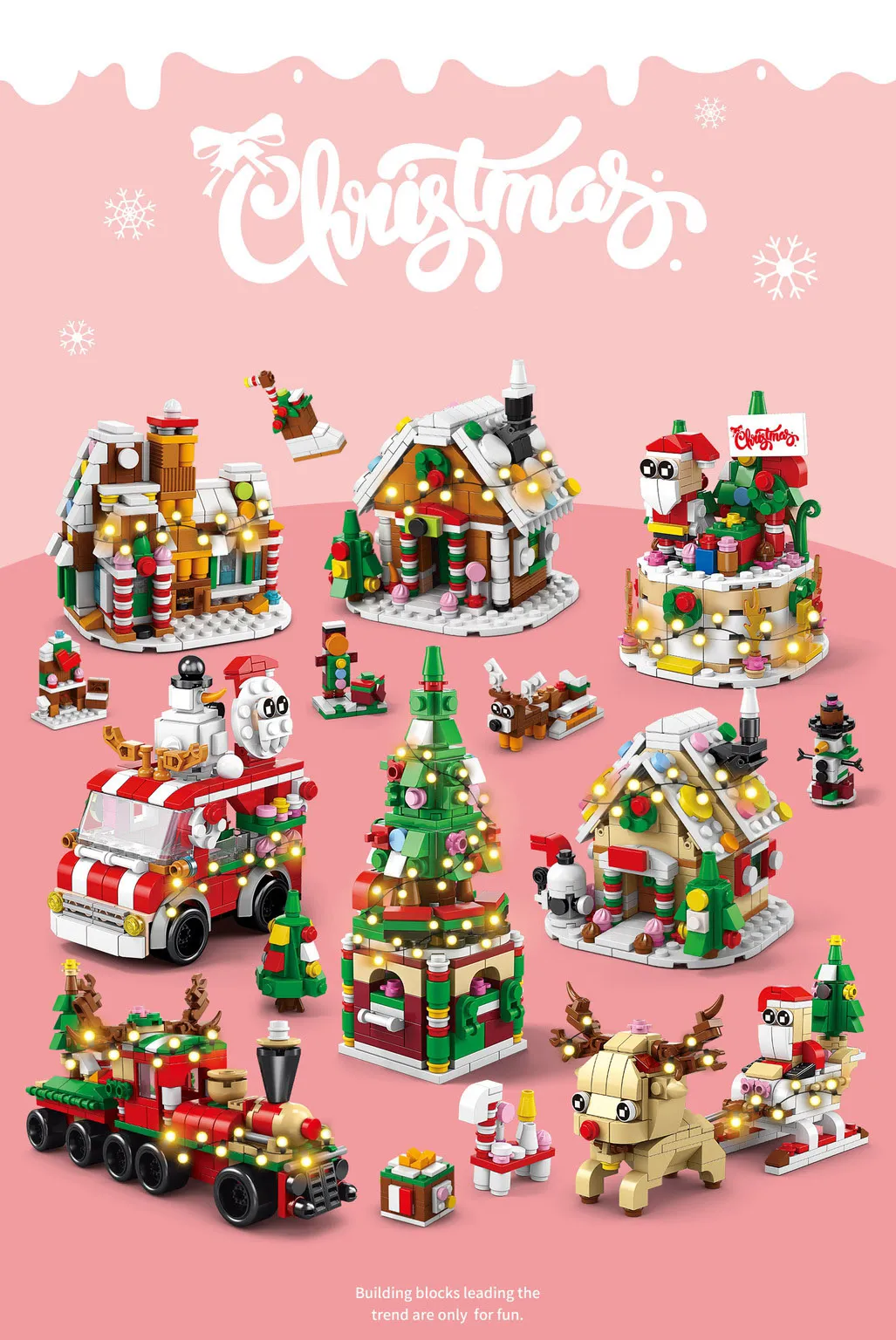 Building Blocks Mini: 6 In 1 Winter Village Building Set With LED Light ...