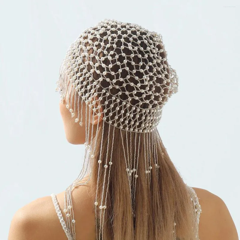 Cabelo Cabelo Cabelo Pérola Acessórios para Pearl Comborda Hairada Capacete Handmade Tassel Cabeça Cabela Cabeça Mulheres Cap de Luxo 2024