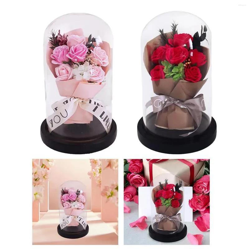 Dekorativa blommor Real Rose In Glass Dome Valentines Day Decor bevarad blomma för mamma