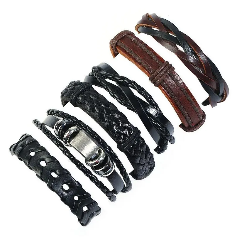 Braccialetti di fascino fai da te in pelle genuina per donne europei braccialetti intrecciati cuff alla moda uomini mtilayer perle avvolgenti ondulata regolabile festa dhsew