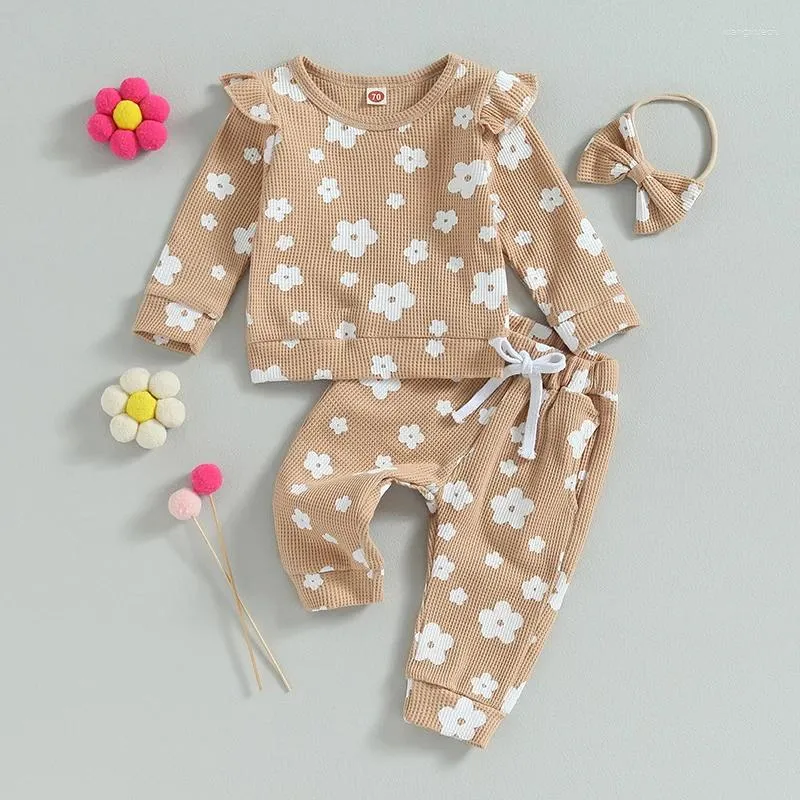 Set di abbigliamento in outfit floreale per bambini piccoli shaffle camicia da maglia a maglietta a maniche lunghe e pantaloni set 0-24m