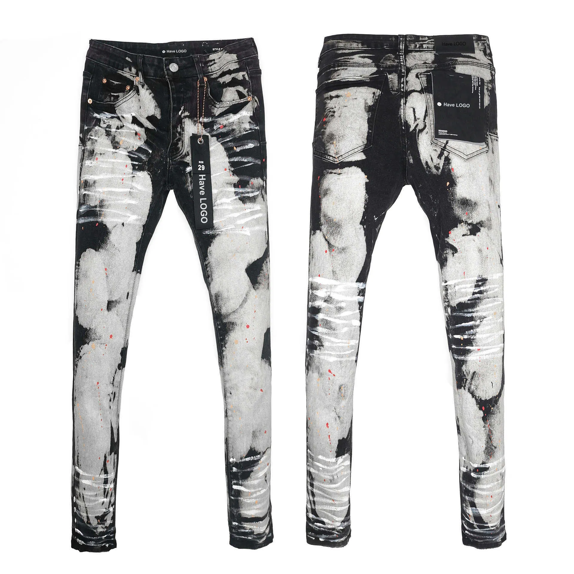 Purple Marka Jeans High Street Heavy rzemiosło Speckled Ink Casual Pants American Prosty Noge Jeans