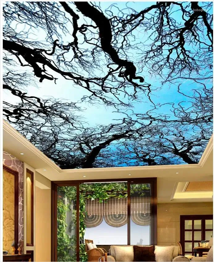 Sfondi stereoscopici carta da parati decorazione domestica art albero cielo 3d soggiorno soffitto murales personalizzati