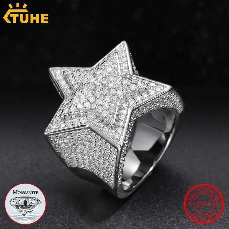 Bandringe hochwertiger Schmuck VVS1 mit Zertifikat Herren Silica Star Ring 925 Sterling Silber Silica Ring Hip-Hop Schmuck Schmuck