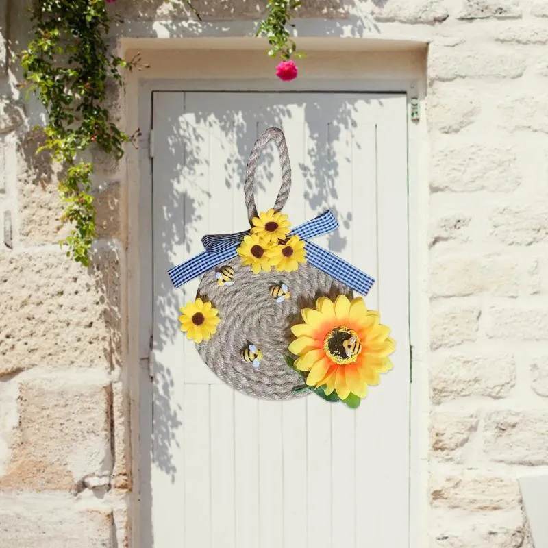 Fleurs décoratives Festival Bee Simulation Couronne de corde Porte de la corde suspendue Décoration de maison artisanale