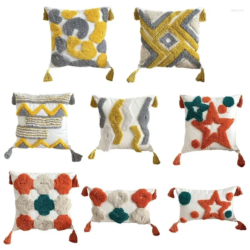 Tassels Farmhouse Woven Tufted Tufted Abstract Geometric Star Pattern装飾的なカバー付き枕ノルディック自由ho放なケース