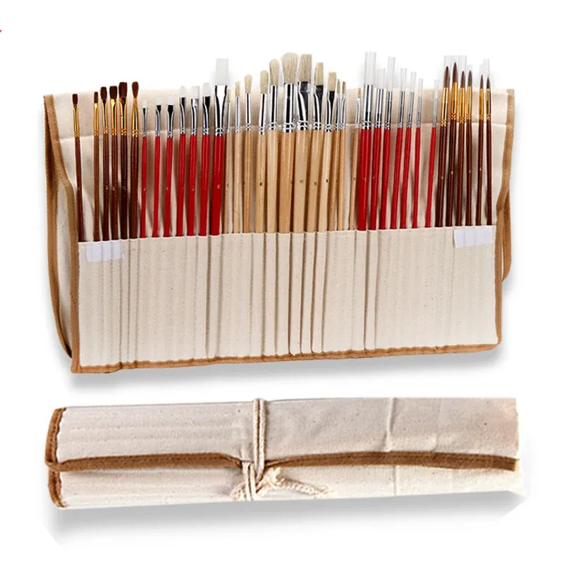 Ben spazzole da 38 pezzi pennelli set con sacca di tela custodia per le legno lungo manico in legno forniture d'arte per capelli sintetici per olio di pittura ad acquerello acrilico