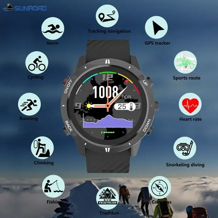 Save Big on Bulk Sunroad Watches New SUNROAD GPS Fishing Heart Rate  Climbining Compass 50M Waterproof Smart Digital Men Watch Best Deals on  DHgate