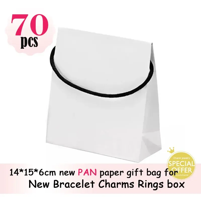 Display Lots 70pcs Newest Pan Paper Gift Bag for Bracelet Necklace Box Set Women Original Europe Jewelry Bead Charm Case Outer Packaging