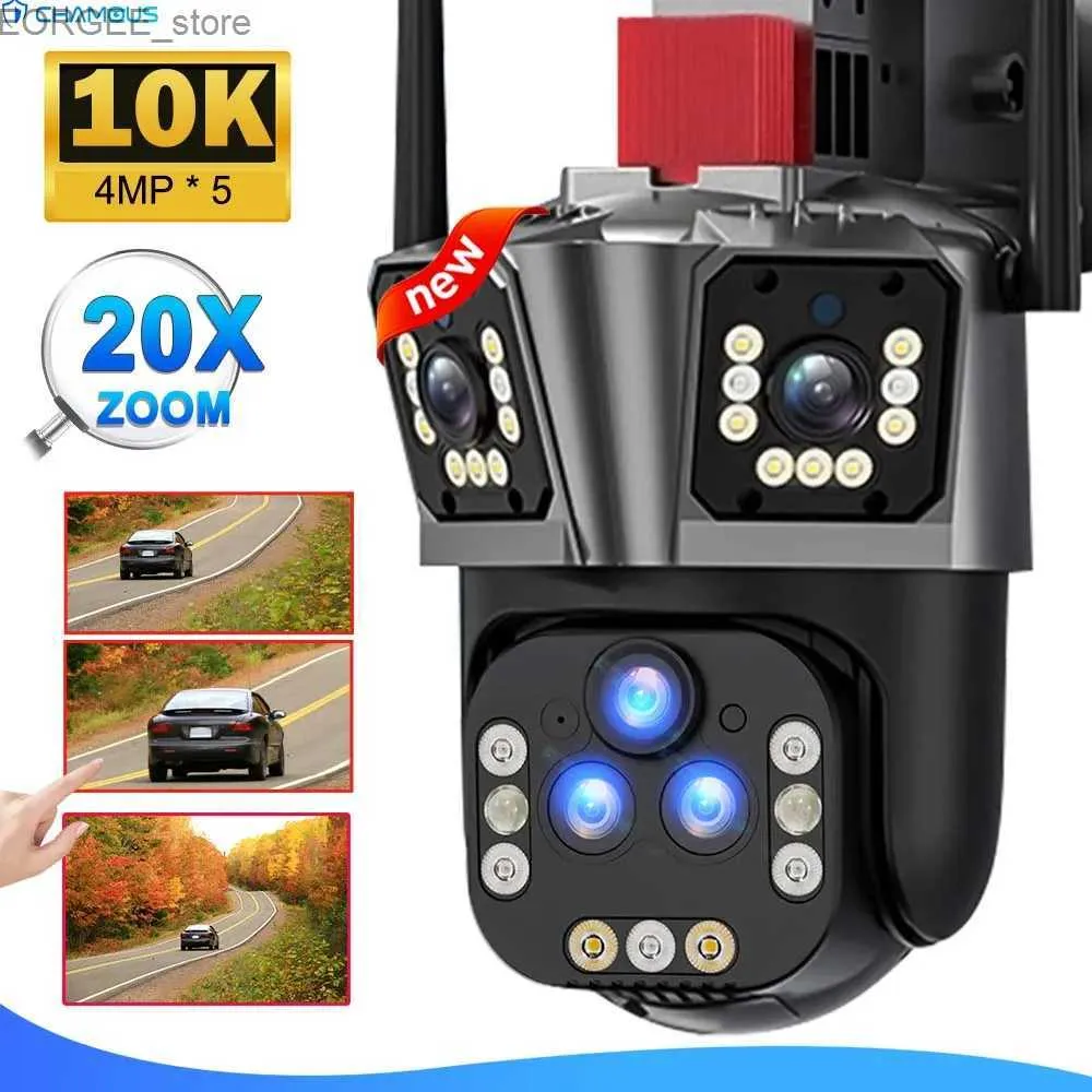 Autres appareils photo CCTV 10K 20MP CAMERIE IP WIFI 20X Zoom de surveillance Caméra extérieure Tracking Auto Four Lens Three Screen PTZ 16MP 8K CAMERIE VIDÉO 360 Y240403