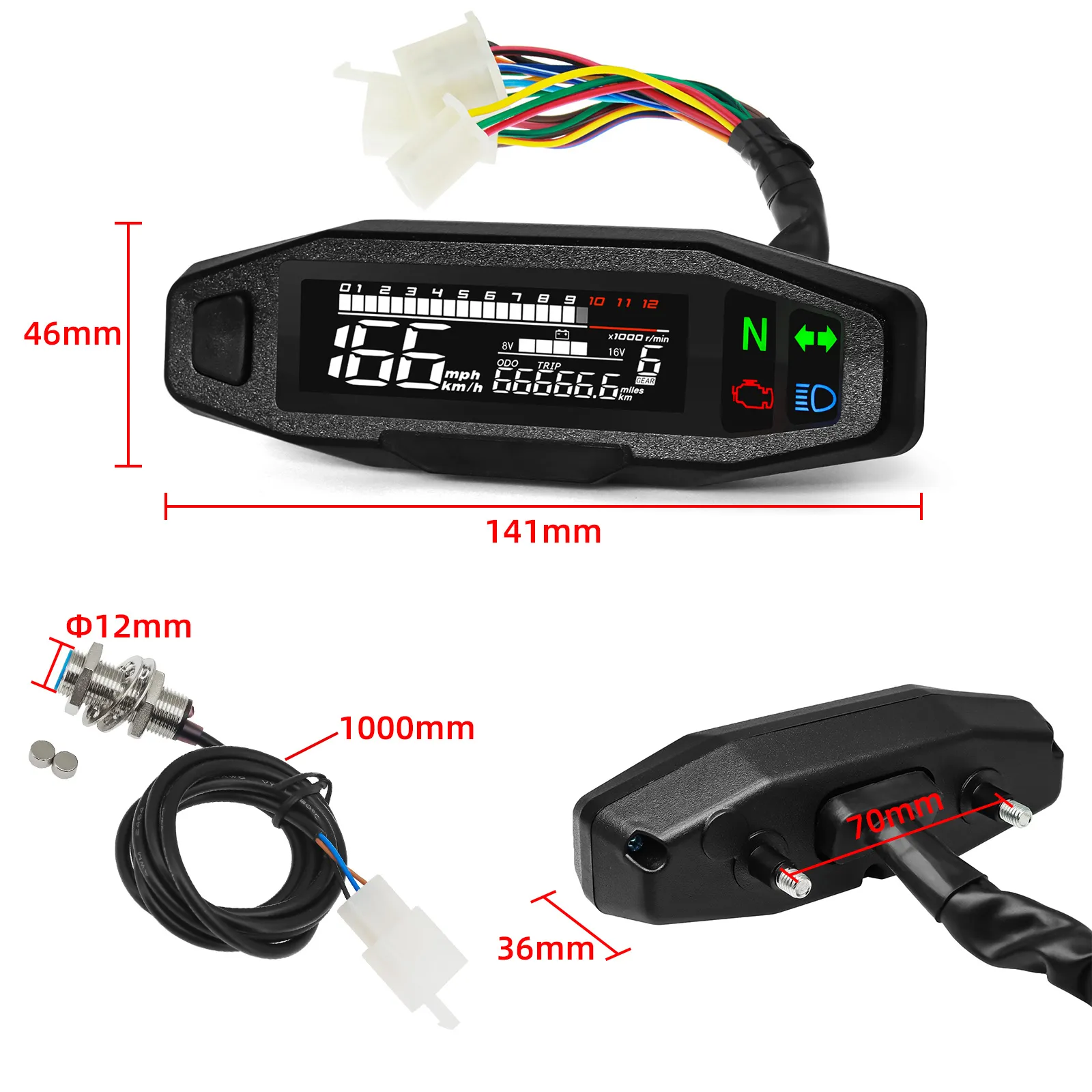 För ryska KR200 Universal RPM Motorcykelmätare Hastighetsmätare Digital kyleterinstrument Sensor Set Motorcykeltakometer