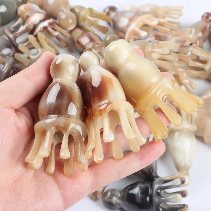 Factory Wholesale Horn Head Massage peigne Horn Octopus Massage Massage Poux Octopus Type de peigne Point Stick Corne