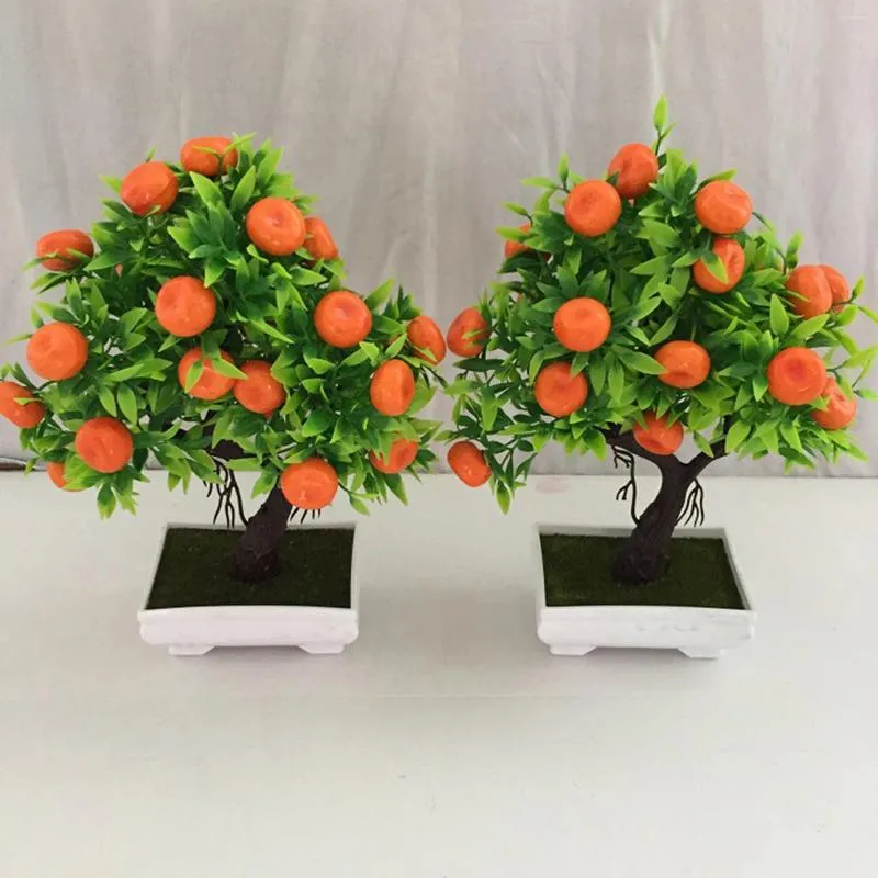 Kwiaty dekoracyjne owoce sztuczne pomarańczowe rośliny drzewa bonsai mały disted plastikowy kwiat Fortune Kumquat Fruit Home Decor