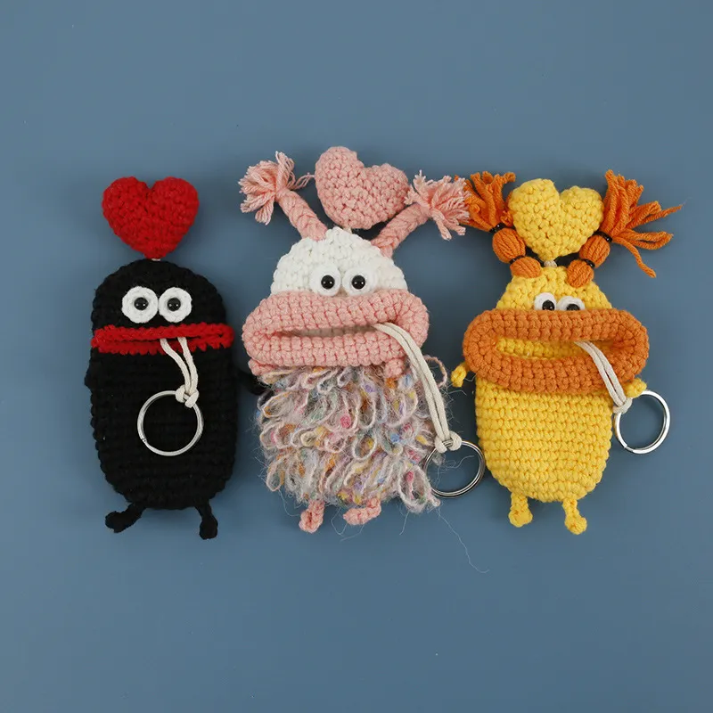 小物 sillage Knitted Keychains Knitting Funny Doll Keychain Crochet Sausage Mouth Storage Bag