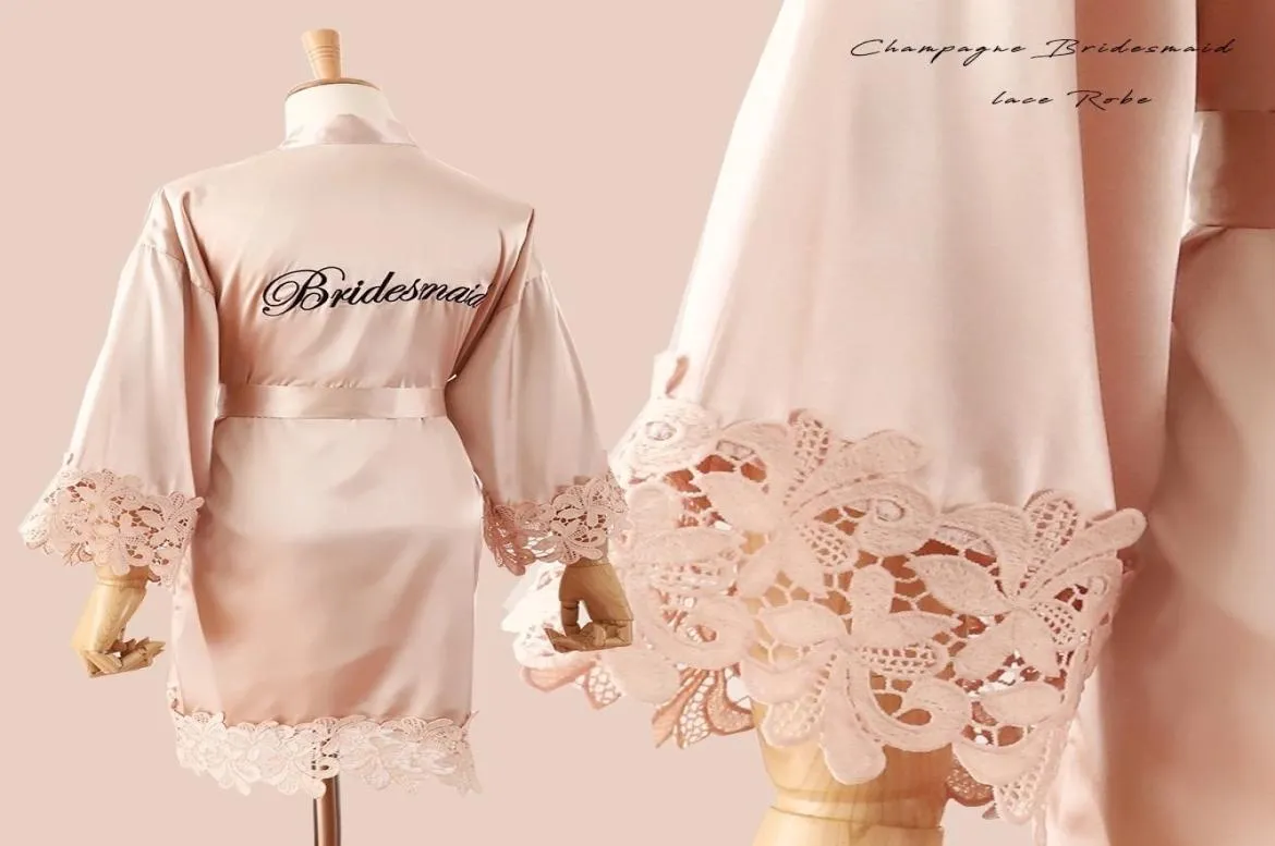 Lace Sleepwear BrideBridemaid Wedding Robe Gown Solid Embroidery Kimono Bathrobe Women Casual Home Night Dress6576695