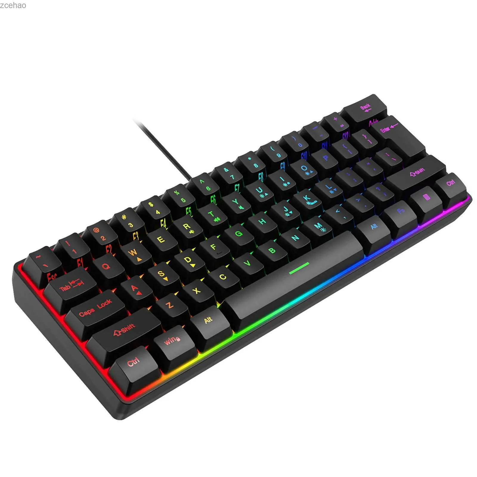 Teclados Combinação de várias cores 61 key USB Wired RGB 60% Game de computador Mini Black Keyboardl2404