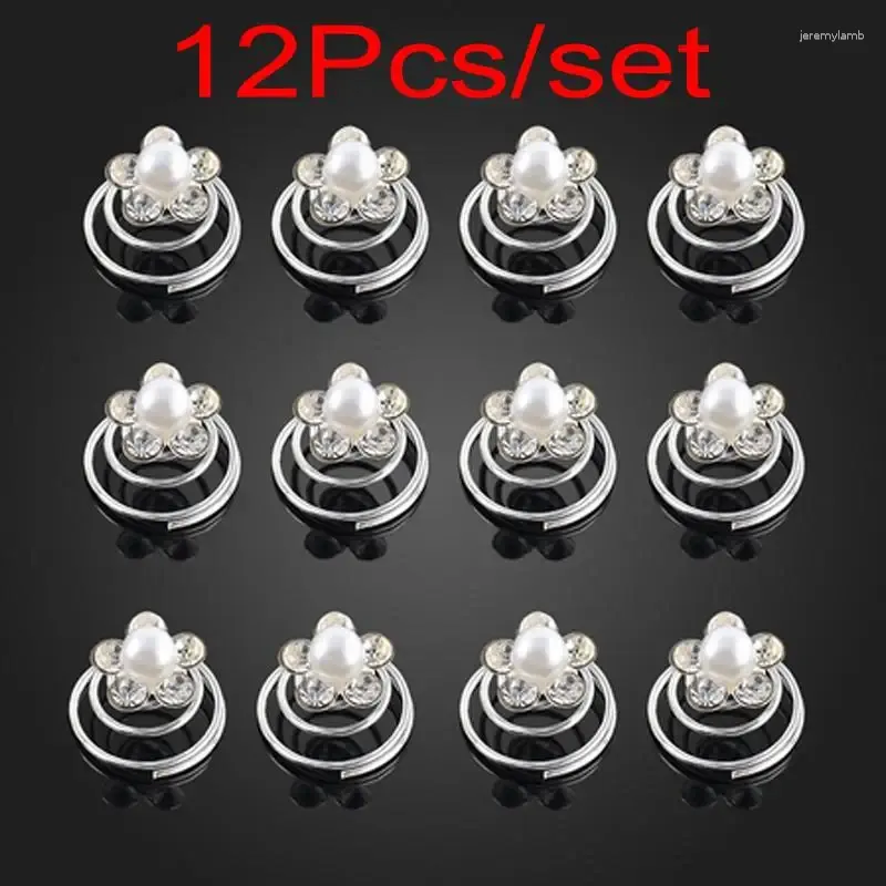 Broszki 12PCS Kobiety moda Pearl Wedding Pinów do włosów ślubnych skręty cewki kwiatowe spiralne spinki do włosów klejnotne akcesoria na prezenty