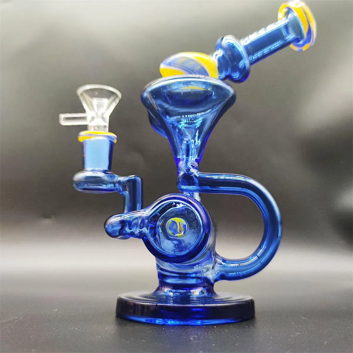 Fab Egg Slit Hub Heady Bong Thick Clear Blue 8 Inch Luxury Hookah Glass Bong Dabber Rig Recycler Incycler Smoke Pipe Slit Puck Wig Wag Glass Neck 14.4mm Joint Perc