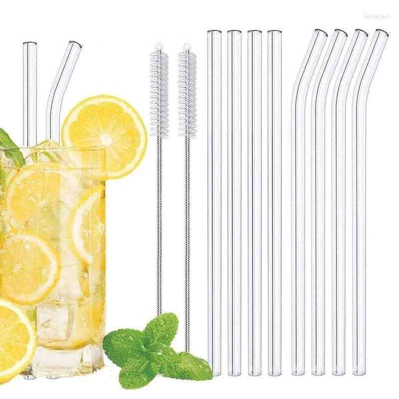 Drinking Straws 20cm Glass Reusable Clear For Smoothie Milkshakes Environmentally Friendly Drinkware Straw With Brushes