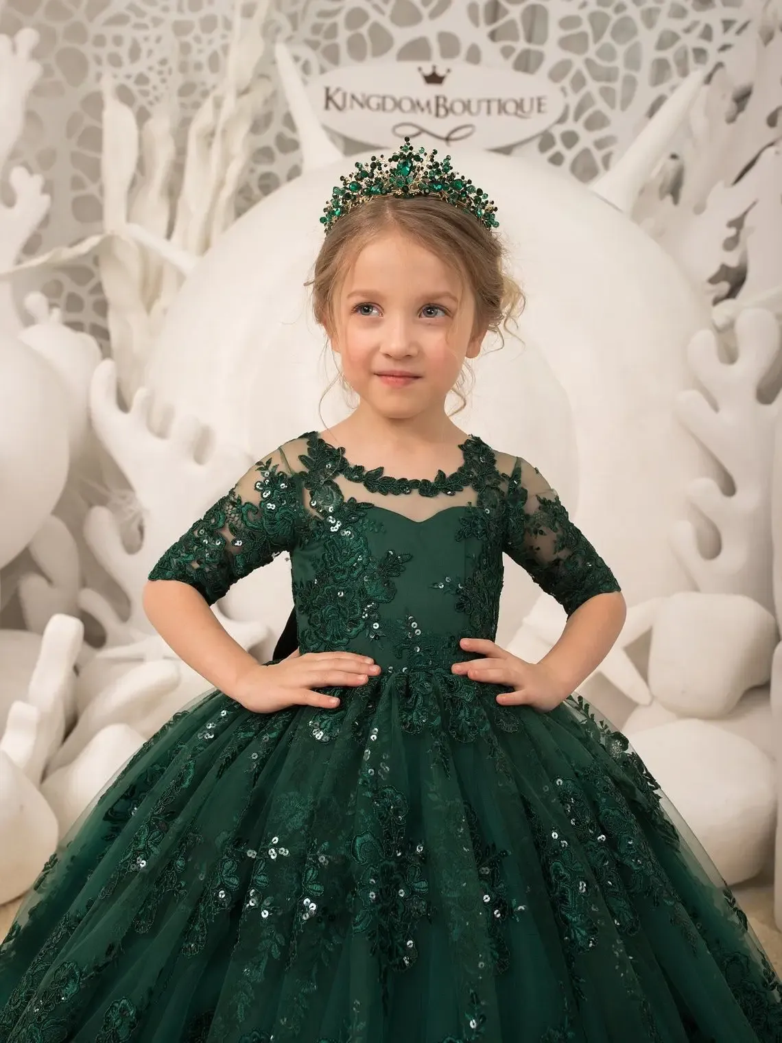 Emerald Green Lace Tulle Half Sleeve Flower Girl Dress with Appliques and  Large Back Bow from Dhgate Flower Girls' Dresses - price 224.33