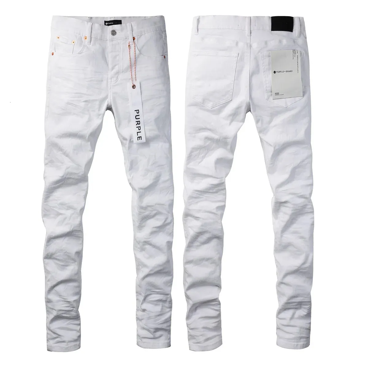 Jeans de marca de marca roxa jeans para homens baixos lixo jeans white color streetwear rasgado jeans calças calças de alta qualidade 240325