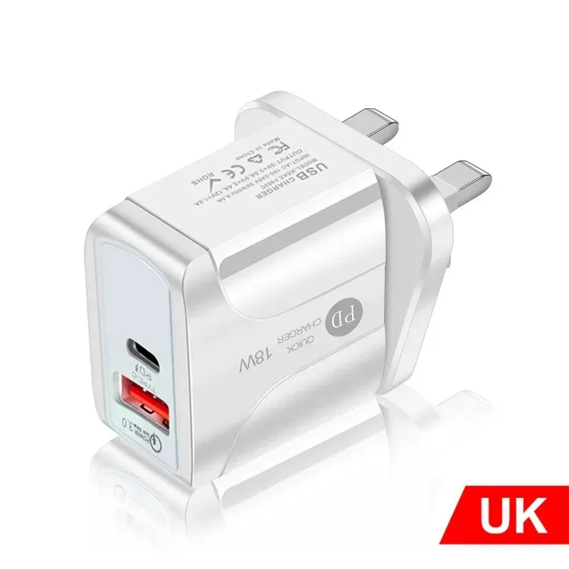 PD12W Charger 5V2A Mobiltelefonladdare EU US UK Laddningshuvud Typ-C Adapter PD+USB laddningshuvud Ny reseladdare