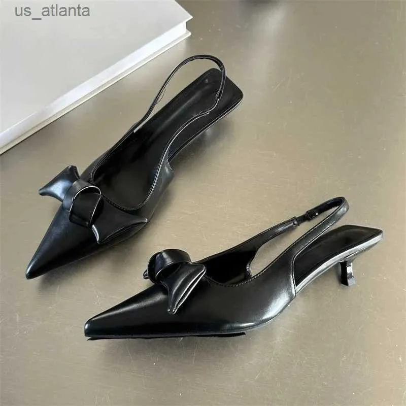 Dress Shoes Butterfly-knot Slingbacks Pointed Toe Mules Woman Pumps Sandals Fashion Buckle Strap Thin Low Heels Wedding H240403N4BK