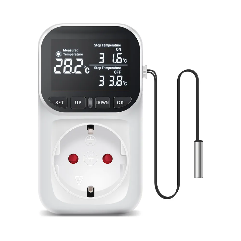 Digital Temperature Controller Socket Thermostat 220V With Timer Switch ...