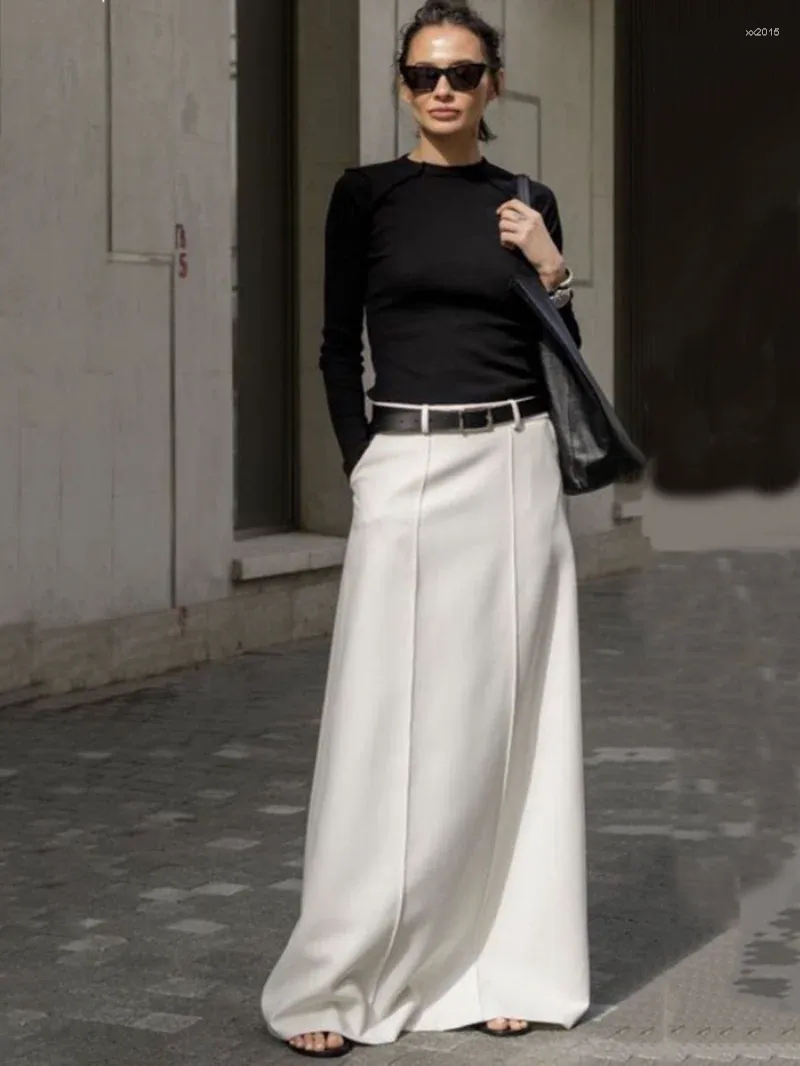 Jupes Lemongor coréen mode h-line maxi cou couleur solide couleurs sortant des bas de jupe longue pour les femmes 2024