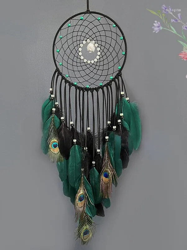 Dekorativa figurer påfågelfjädrar Lysande pärlor högklassiga vägghänger Creative Dream Catcher sovrum vardagsrumsdekoration vind