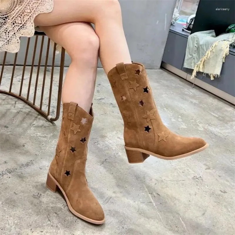 Laarzen IPPEUM Ster Cowboy Dames Halfhoge blokhak Zomermode Cowgirl Botas Westerse schoenen