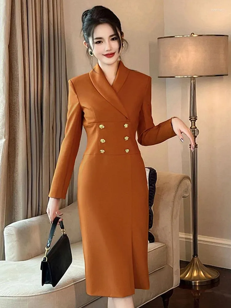 Robes décontractées pour les dames style de travail occasion formelle crayon femme vêtements élégant bureau commute à manches longues robe mince robe vestidos