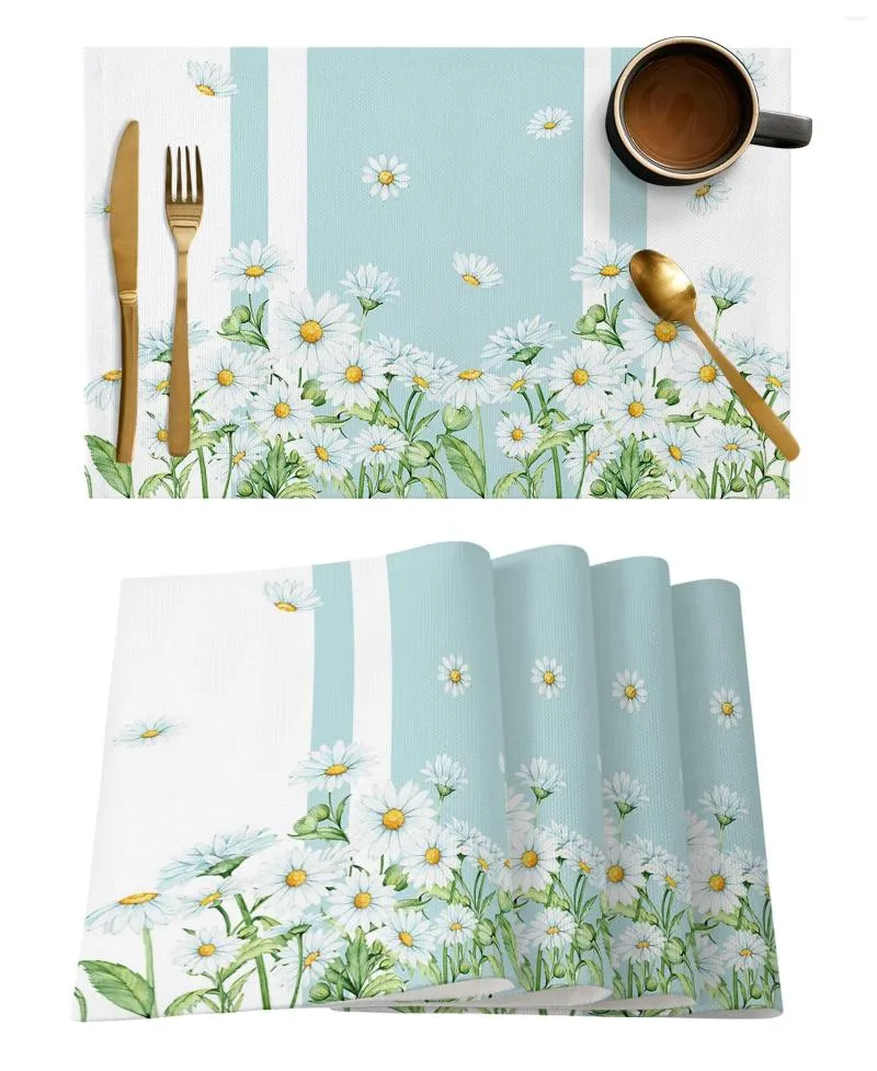 Bord Mattor Flower Daisy Spring Summer Watercolor Dining Placemat Table Bordkök Kök Mat Matt Pad 4/6st Heminredning