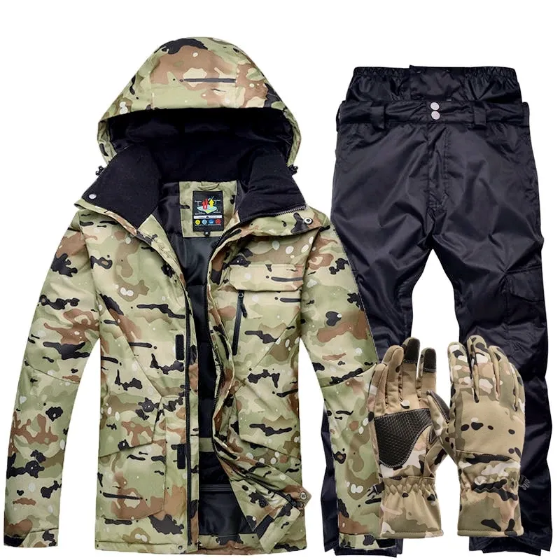 Combinaison de Ski Camouflage chaude pour homme, bottes d'hiver, ensembles de vêtements de neige en plein air, imperméables, coupe-vent, combinaison de sport pour adultes