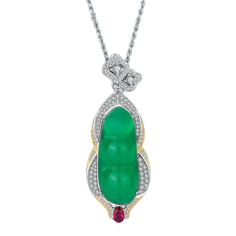 Stylish Green Chalcedony Pendant Necklace Women's Fashion Accessories Elegant Jewelry Wear