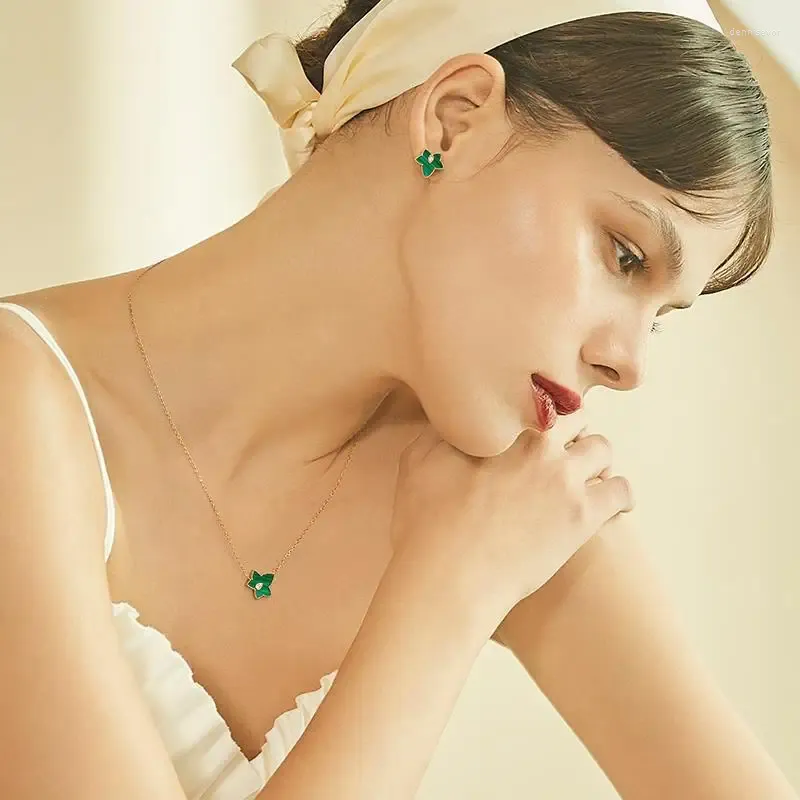 Комплект ожерелья и серег с зеленой звездой, ювелирные изделия для вечеринки, женские свадебные аксессуары из двух предметов, подарок