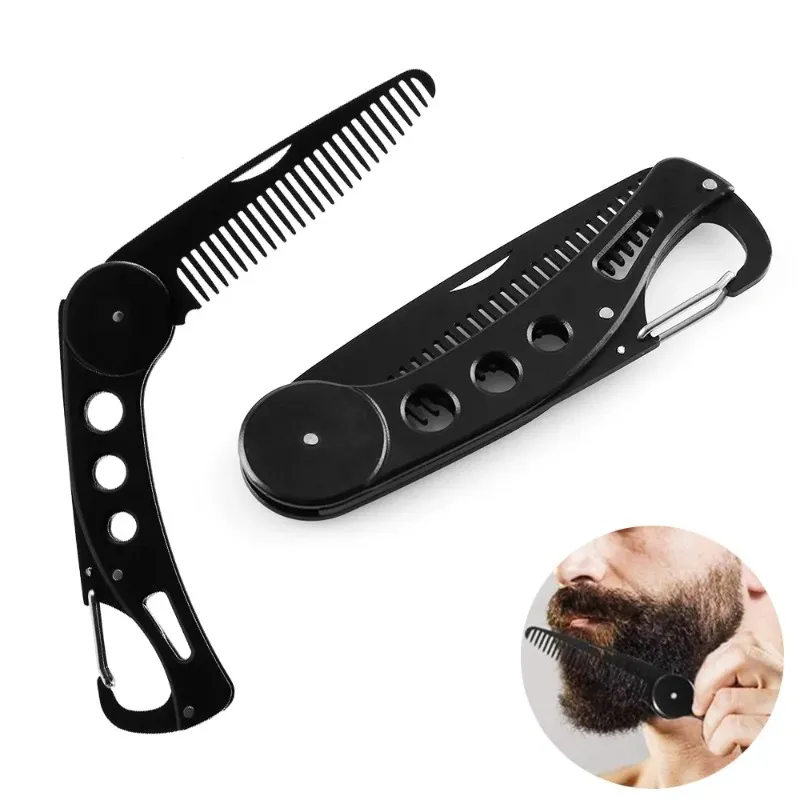 1PCS Black Hot Sale Hot Stoneless Aço dobrável pente para homens Anti estático pente de bigode