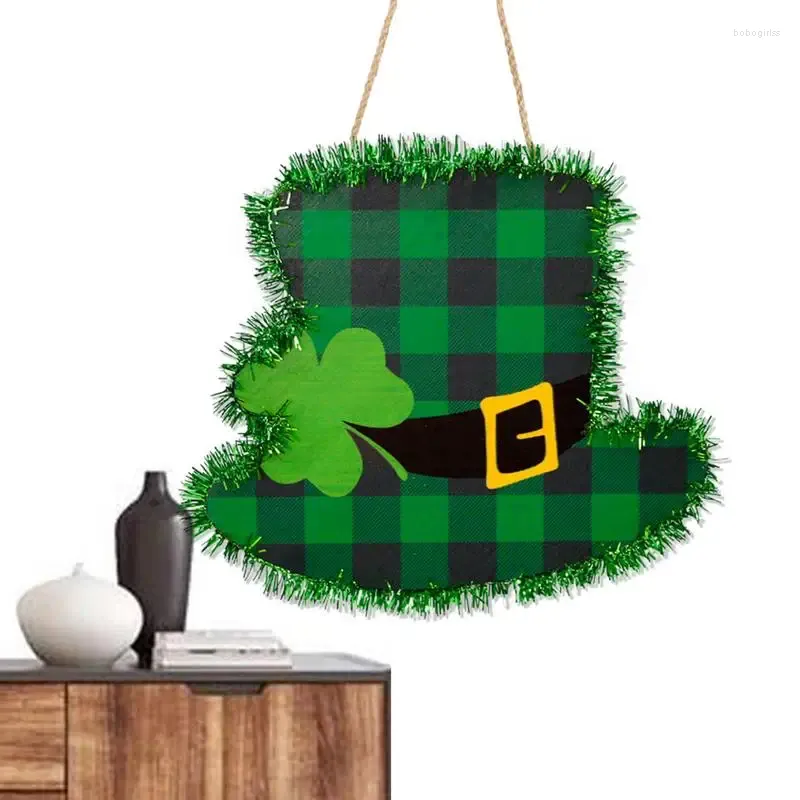 Dekorativa figurer St Patrick's Day Wood Sign Shamrocks Gnome Hats St. Patricks Decor Wall Pendant Green Irish Ytter Door