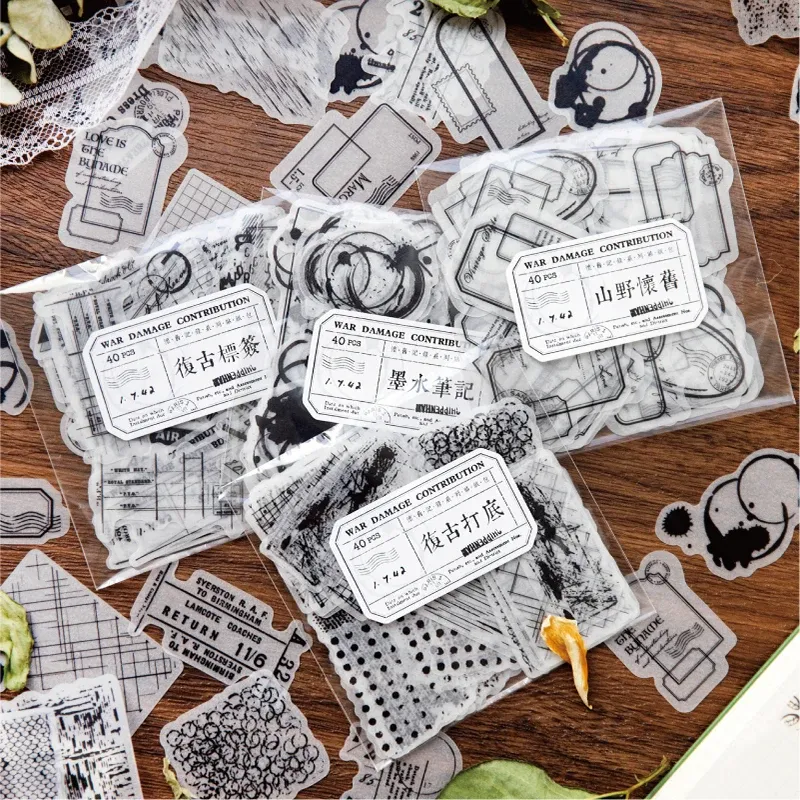 Yoofun Retro Black and White Half Transparent Stickers for Journal ...