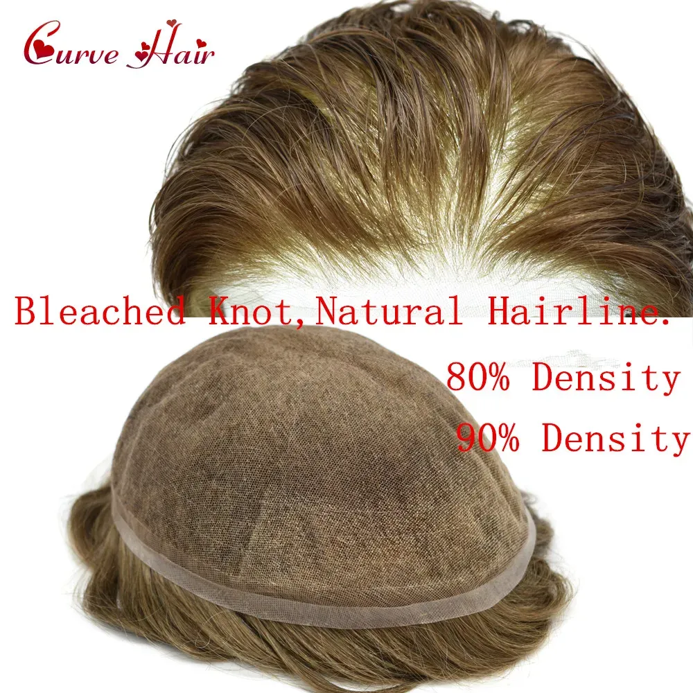 Toupees Full French Lace Human Hair Toupee for Men 80% 90% Light Density Full Lace Mens Replacement System Black Brown Blonde Grey Color